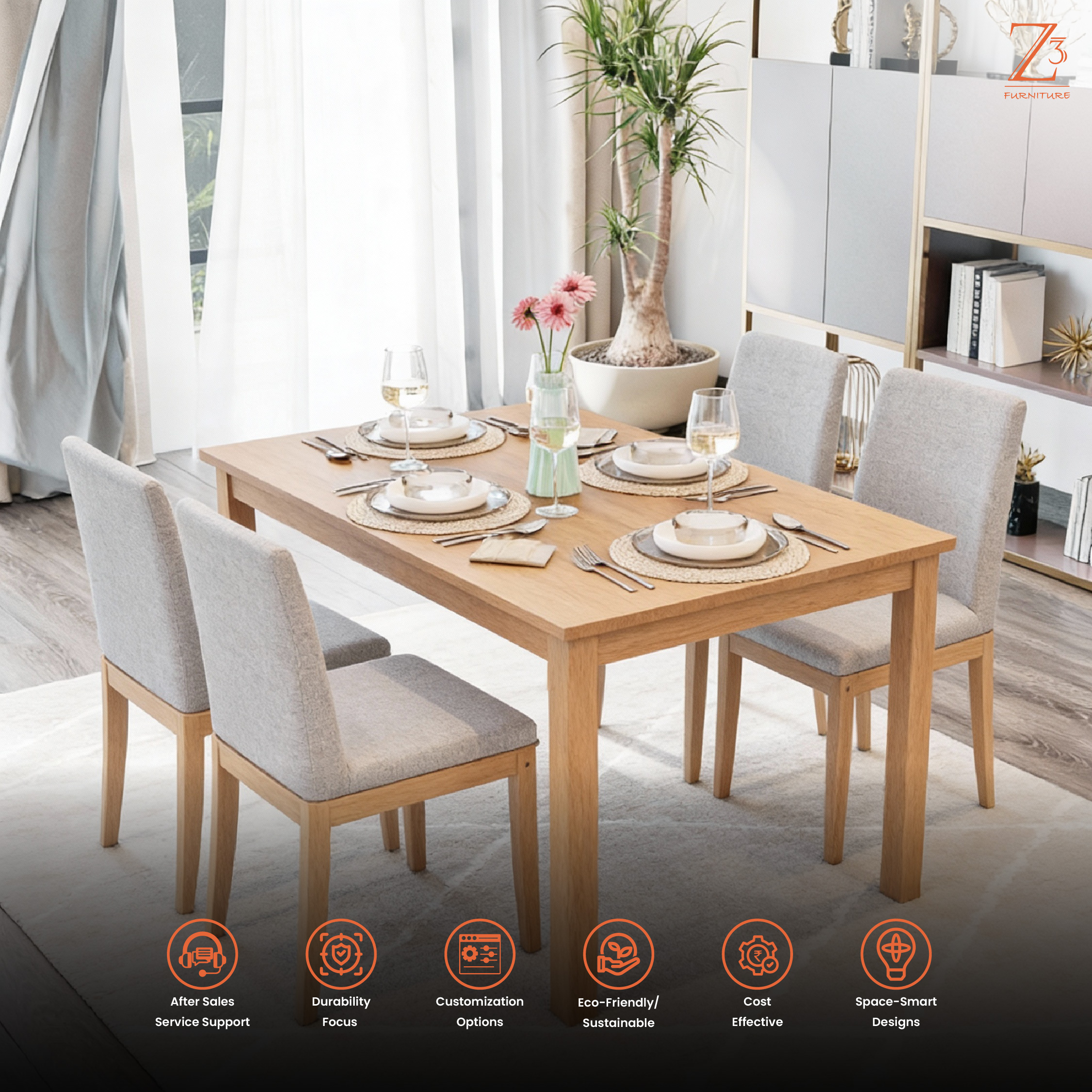 4 Seater Dining Set Furniture - Z Cube Furniture 04