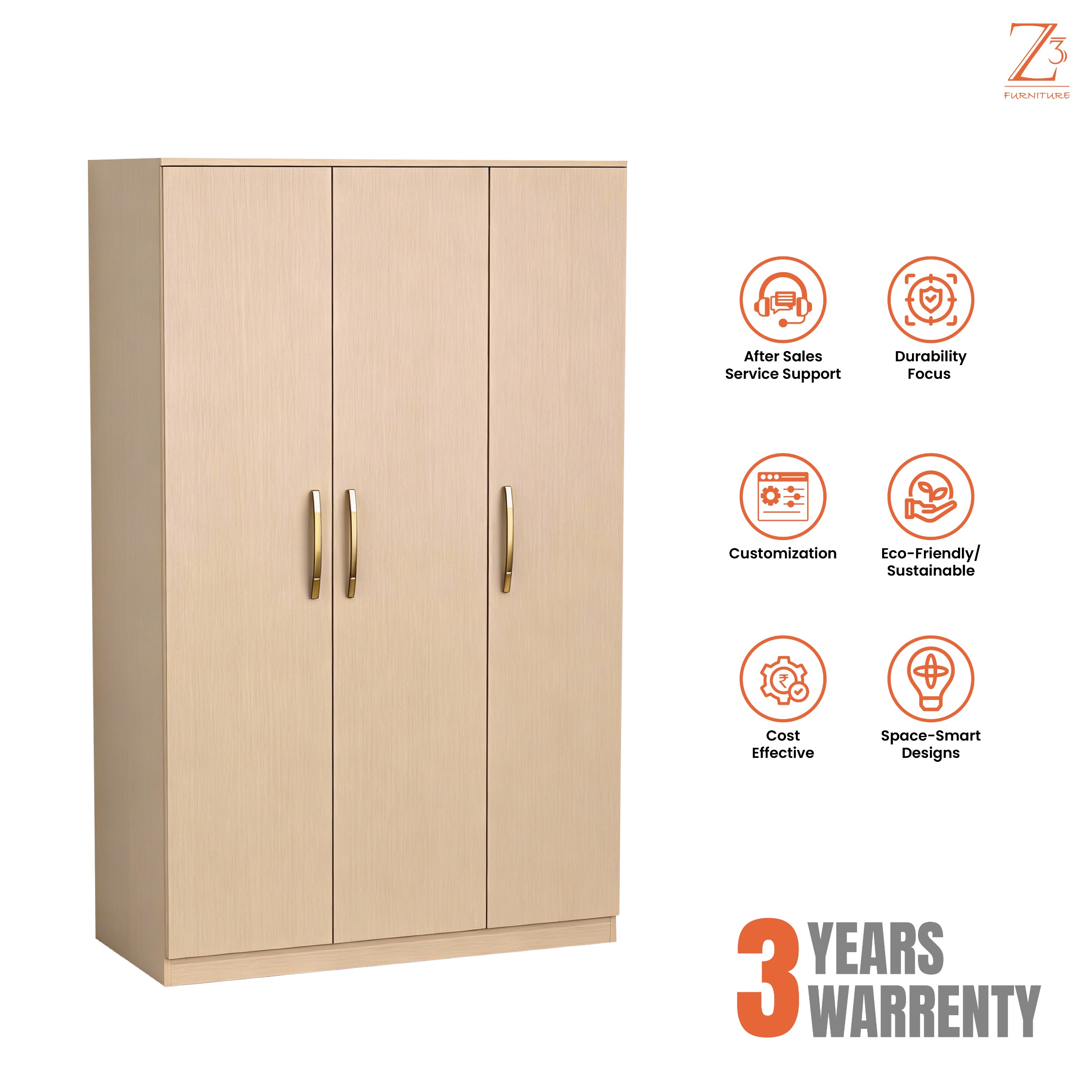 Three Door Wardrobe Furniture Manufacturer - Z Cube Furniture 5